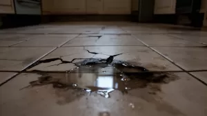 Zalana podłogą pod płytkami